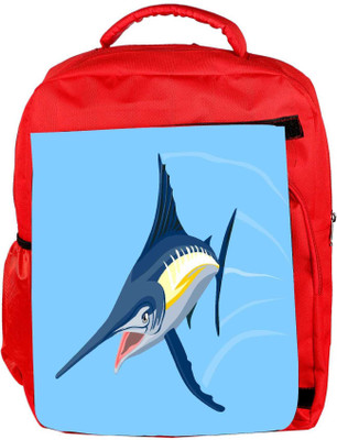 

Snoogg Eco Friendly Canvas Blue Marlin Fish Jumping Retro Backpack Rucksack School Travel Unisex Casual Canvas Bag Bookbag Satchel 5 L Backpack(Red)