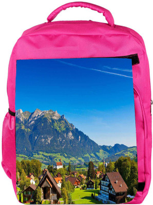 

Snoogg Eco Friendly Canvas Abstract Houses And Mountain Designer Backpack Rucksack School Travel Unisex Casual Canvas Bag Bookbag Satchel 5 L Backpack(Pink)