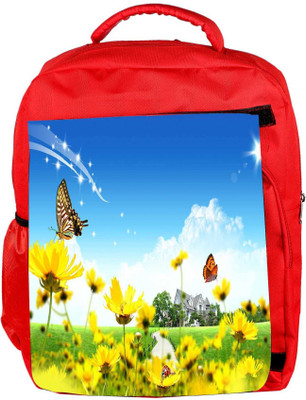 

Snoogg Eco Friendly Canvas Yellow Flower And Butterfly Designer Backpack Rucksack School Travel Unisex Casual Canvas Bag Bookbag Satchel 5 L Backpack(Red)