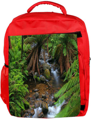

Snoogg Eco Friendly Canvas Water Flowing Through The Jungle Designer Backpack Rucksack School Travel Unisex Casual Canvas Bag Bookbag Satchel 5 L Backpack(Red)