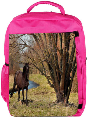 

Snoogg Eco Friendly Canvas Black Horse And Tree Designer Backpack Rucksack School Travel Unisex Casual Canvas Bag Bookbag Satchel 5 L Backpack(Pink)