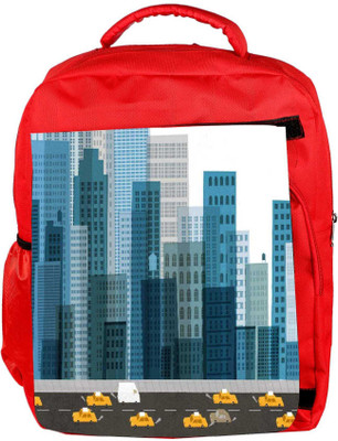 

Snoogg Eco Friendly Canvas Busy City Street 2600 Backpack Rucksack School Travel Unisex Casual Canvas Bag Bookbag Satchel 5 L Backpack(Red)