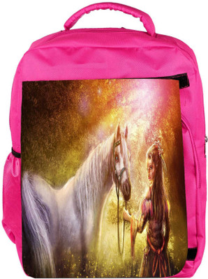 

Snoogg Eco Friendly Canvas Girl Horse Wood Art Designer Backpack Rucksack School Travel Unisex Casual Canvas Bag Bookbag Satchel 5 L Backpack(Pink)