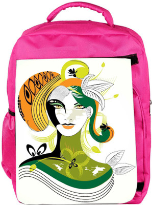 

Snoogg Eco Friendly Canvas Colorful Abstract Woman Wih Green Leaf Backpack Rucksack School Travel Unisex Casual Canvas Bag Bookbag Satchel 5 L Backpack(Pink)