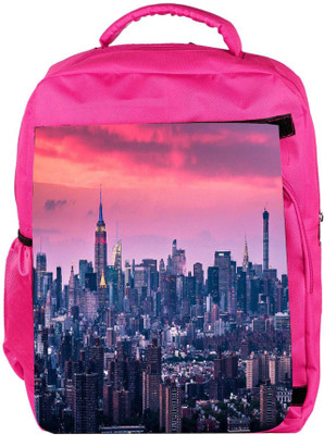 

Snoogg Eco Friendly Canvas Multiple Buildings Designer Backpack Rucksack School Travel Unisex Casual Canvas Bag Bookbag Satchel 5 L Backpack(Pink)