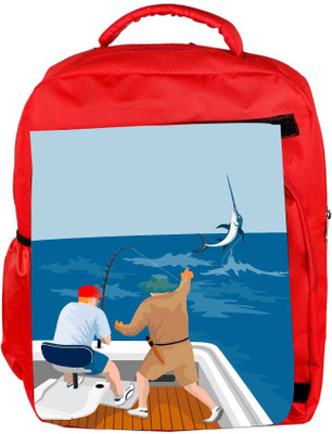 

Snoogg Eco Friendly Canvas Blue Marlin Fish Jumping Retro Backpack Rucksack School Travel Unisex Casual Canvas Bag Bookbag Satchel 5 L Backpack(Red)