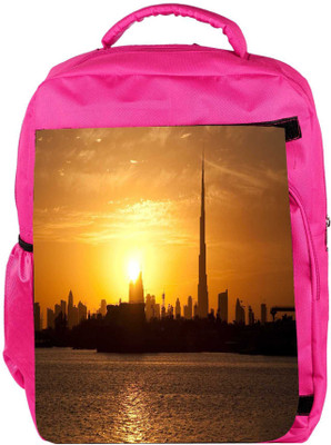 

Snoogg Eco Friendly Canvas Sunset In Dubai Designer Backpack Rucksack School Travel Unisex Casual Canvas Bag Bookbag Satchel 5 L Backpack(Pink)
