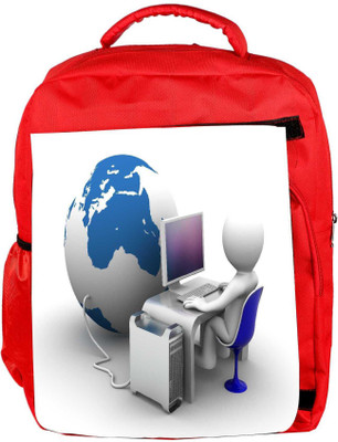 

Snoogg Eco Friendly Canvas 3D Character Working On Computer Connectet To Globe Backpack Rucksack School Travel Unisex Casual Canvas Bag Bookbag Satchel 5 L Backpack(Red)