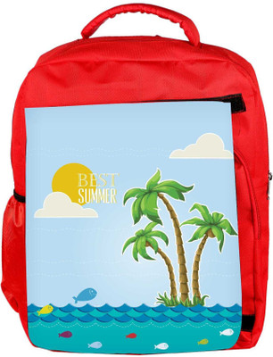 

Snoogg Eco Friendly Canvas Summer Vector Illustration With Fishes Clouds Sun Palm Trees Sea Islandsky Backpack Rucksack School Travel Unisex Casual Canvas Bag Bookbag Satchel 5 L Backpack(Red)