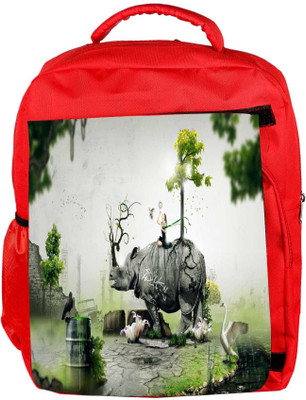 

Snoogg Eco Friendly Canvas Abstract Rhino Designer Backpack Rucksack School Travel Unisex Casual Canvas Bag Bookbag Satchel 5 L Backpack(Red)