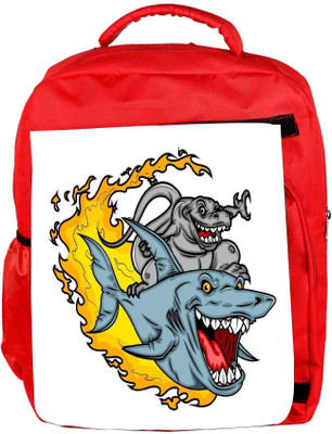 

Snoogg Eco Friendly Canvas Dinosaur Riding A Shark Backpack Rucksack School Travel Unisex Casual Canvas Bag Bookbag Satchel 5 L Backpack(Red)