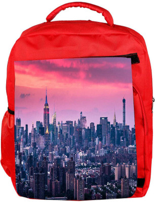 

Snoogg Eco Friendly Canvas Multiple Buildings Designer Backpack Rucksack School Travel Unisex Casual Canvas Bag Bookbag Satchel 5 L Backpack(Red)