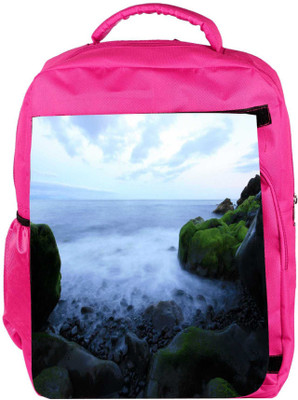 

Snoogg Eco Friendly Canvas Sea Side Green Rocks Designer Backpack Rucksack School Travel Unisex Casual Canvas Bag Bookbag Satchel 5 L Backpack(Pink)