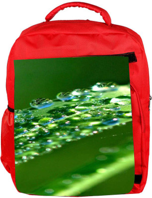 Snoogg Eco Friendly Canvas Leaf Dew Waterdrop Designer Backpack Rucksack School Travel Unisex Casual Canvas Bag Bookbag Satchel 5 L Backpack(Red)