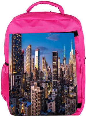 

Snoogg Eco Friendly Canvas Abstract Tall Buildings Designer Backpack Rucksack School Travel Unisex Casual Canvas Bag Bookbag Satchel 5 L Backpack(Pink)