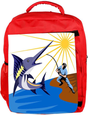 

Snoogg Eco Friendly Canvas Blue Marlin Fish Jumping Retro Backpack Rucksack School Travel Unisex Casual Canvas Bag Bookbag Satchel 5 L Backpack(Red)