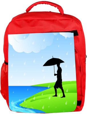 

Snoogg Eco Friendly Canvas Abstract Rainy Season Background With Silhouette Of A Man Holding Umbrella Backpack Rucksack School Travel Unisex Casual Canvas Bag Bookbag Satchel 5 L Backpack(Red)