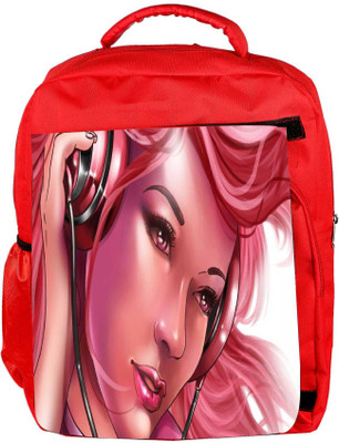 

Snoogg Eco Friendly Canvas Girl With Headphones Designer Backpack Rucksack School Travel Unisex Casual Canvas Bag Bookbag Satchel 5 L Backpack(Red)