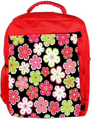 

Snoogg Eco Friendly Canvas Colorful Flowers Black Pattern Designer Backpack Rucksack School Travel Unisex Casual Canvas Bag Bookbag Satchel 5 L Backpack(Red)