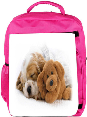 

Snoogg Eco Friendly Canvas Puppy Sleepng With Teddy Designer Backpack Rucksack School Travel Unisex Casual Canvas Bag Bookbag Satchel 5 L Backpack(Pink)
