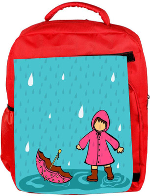 

Snoogg Eco Friendly Canvas Abstract Rainy Season Background With Cute Kid Backpack Rucksack School Travel Unisex Casual Canvas Bag Bookbag Satchel 5 L Backpack(Red)