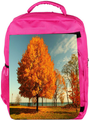 

Snoogg Eco Friendly Canvas Orange Leaves In Trees Designer Backpack Rucksack School Travel Unisex Casual Canvas Bag Bookbag Satchel 5 L Backpack(Pink)