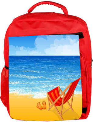 

Snoogg Eco Friendly Canvas Tropical Beach Vector Background Backpack Rucksack School Travel Unisex Casual Canvas Bag Bookbag Satchel 5 L Backpack(Red)