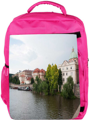 

Snoogg Eco Friendly Canvas Lake Side Houses Designer Backpack Rucksack School Travel Unisex Casual Canvas Bag Bookbag Satchel 5 L Backpack(Pink)
