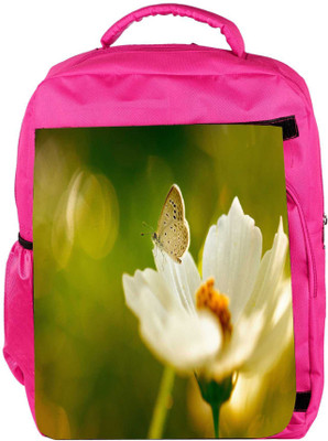 

Snoogg Eco Friendly Canvas White Butterfly In White Flower Designer Backpack Rucksack School Travel Unisex Casual Canvas Bag Bookbag Satchel 5 L Backpack(Pink)