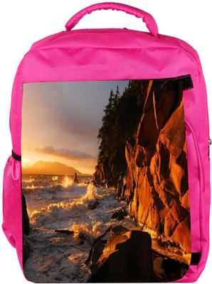 

Snoogg Eco Friendly Canvas Rocks On The Sea Waves Designer Backpack Rucksack School Travel Unisex Casual Canvas Bag Bookbag Satchel 5 L Backpack(Pink)