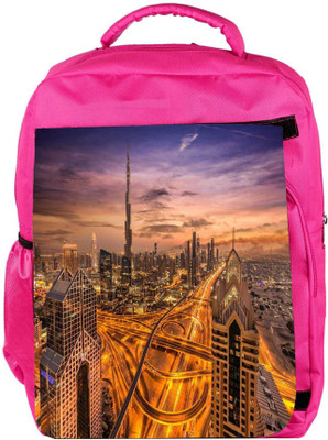 

Snoogg Eco Friendly Canvas Dubai Famous Road Designer Backpack Rucksack School Travel Unisex Casual Canvas Bag Bookbag Satchel 5 L Backpack(Pink)
