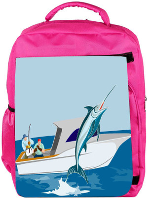 

Snoogg Eco Friendly Canvas Blue Marlin Fish Jumping Retro Backpack Rucksack School Travel Unisex Casual Canvas Bag Bookbag Satchel 5 L Backpack(Pink)