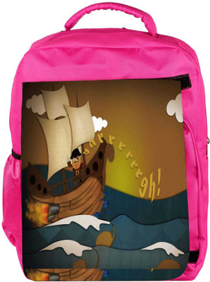 Snoogg Eco Friendly Canvas Pirate Ship 2683 Backpack Rucksack School Travel Unisex Casual Canvas Bag Bookbag Satchel 5 L Backpack(Pink)