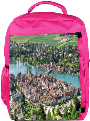 

Snoogg Eco Friendly Canvas Abstract City Designer Backpack Rucksack School Travel Unisex Casual Canvas Bag Bookbag Satchel 5 L Backpack(Pink)
