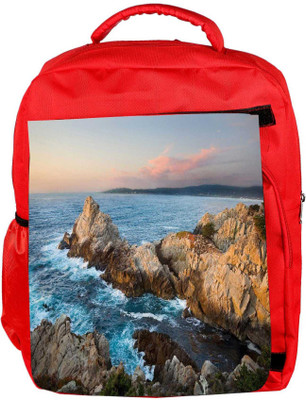 

Snoogg Eco Friendly Canvas Waves Hitting The Mountain Designer Backpack Rucksack School Travel Unisex Casual Canvas Bag Bookbag Satchel 5 L Backpack(Red)