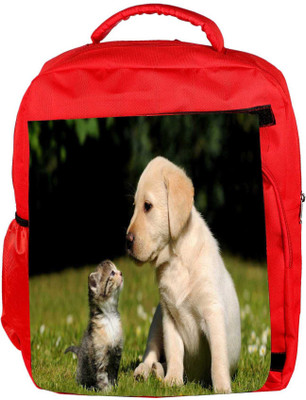

Snoogg Eco Friendly Canvas Puppy And Kitty Designer Backpack Rucksack School Travel Unisex Casual Canvas Bag Bookbag Satchel 5 L Backpack(Red)