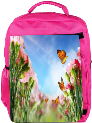 

Snoogg Eco Friendly Canvas Butterfly On Flowers Backpack Rucksack School Travel Unisex Casual Canvas Bag Bookbag Satchel 5 L Backpack(Pink)