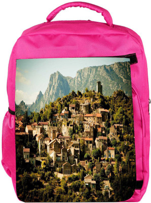 

Snoogg Eco Friendly Canvas Abstract Houses Designer Backpack Rucksack School Travel Unisex Casual Canvas Bag Bookbag Satchel 5 L Backpack(Pink)
