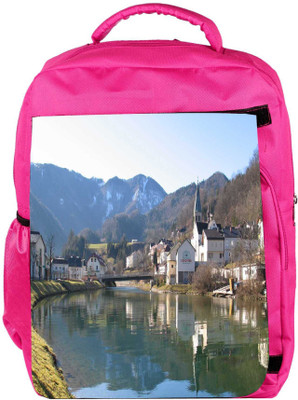 

Snoogg Eco Friendly Canvas Houses And Bridge Near The Lake Designer Backpack Rucksack School Travel Unisex Casual Canvas Bag Bookbag Satchel 5 L Backpack(Pink)