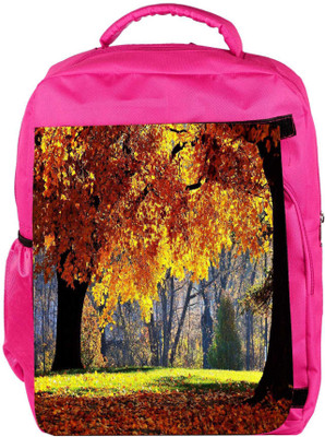 

Snoogg Eco Friendly Canvas Brown Leaves In Trees Designer Backpack Rucksack School Travel Unisex Casual Canvas Bag Bookbag Satchel 5 L Backpack(Pink)