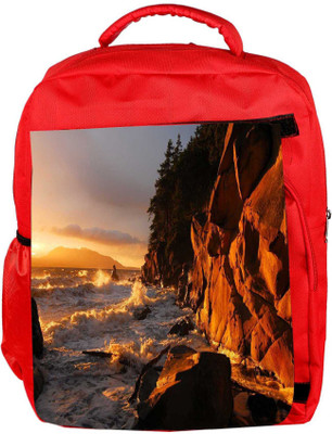 

Snoogg Eco Friendly Canvas Rocks On The Sea Waves Designer Backpack Rucksack School Travel Unisex Casual Canvas Bag Bookbag Satchel 5 L Backpack(Red)