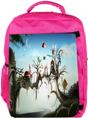 

Snoogg Eco Friendly Canvas Red Roof Small Houses Designer Backpack Rucksack School Travel Unisex Casual Canvas Bag Bookbag Satchel 5 L Backpack(Pink)