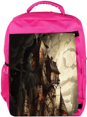 

Snoogg Eco Friendly Canvas Haunted Mansion 2691 Backpack Rucksack School Travel Unisex Casual Canvas Bag Bookbag Satchel 5 L Backpack(Pink)