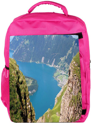 

Snoogg Eco Friendly Canvas Mountain View From The Top Designer Backpack Rucksack School Travel Unisex Casual Canvas Bag Bookbag Satchel 5 L Backpack(Pink)