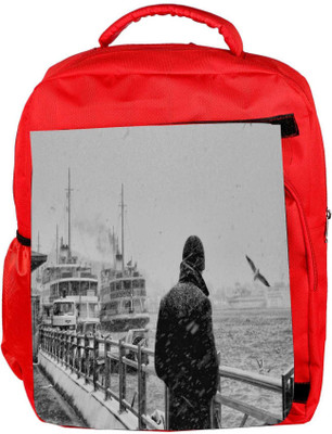 

Snoogg Eco Friendly Canvas Man Waiting Designer Backpack Rucksack School Travel Unisex Casual Canvas Bag Bookbag Satchel 5 L Backpack(Red)