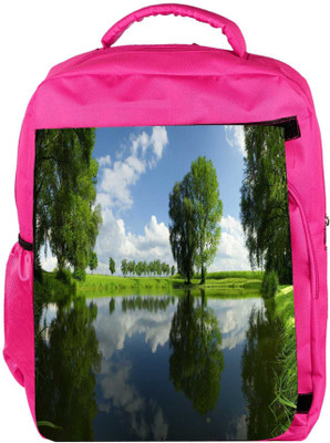 

Snoogg Eco Friendly Canvas Green Tree And Clouds Designer Backpack Rucksack School Travel Unisex Casual Canvas Bag Bookbag Satchel 5 L Backpack(Pink)