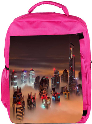

Snoogg Eco Friendly Canvas Fog In The Top Of Building Designer Backpack Rucksack School Travel Unisex Casual Canvas Bag Bookbag Satchel 5 L Backpack(Pink)