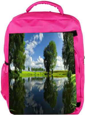 

Snoogg Eco Friendly Canvas Green Tree And Clouds Designer Backpack Rucksack School Travel Unisex Casual Canvas Bag Bookbag Satchel 5 L Backpack(Pink)