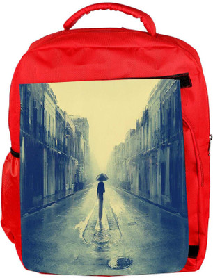 

Snoogg Eco Friendly Canvas Walking Through The Rainy City Designer Backpack Rucksack School Travel Unisex Casual Canvas Bag Bookbag Satchel 5 L Backpack(Red)