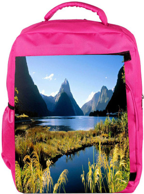 Snoogg Eco Friendly Canvas Abstract Water And Mountain Designer Backpack Rucksack School Travel Unisex Casual Canvas Bag Bookbag Satchel 5 L Backpack(Pink)
